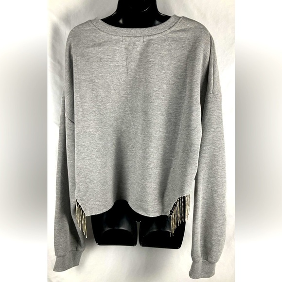 Rue 21 Women’s Size 3X Rhinestone Tasseled Gray Sweatshirt - Picture 2 of 8